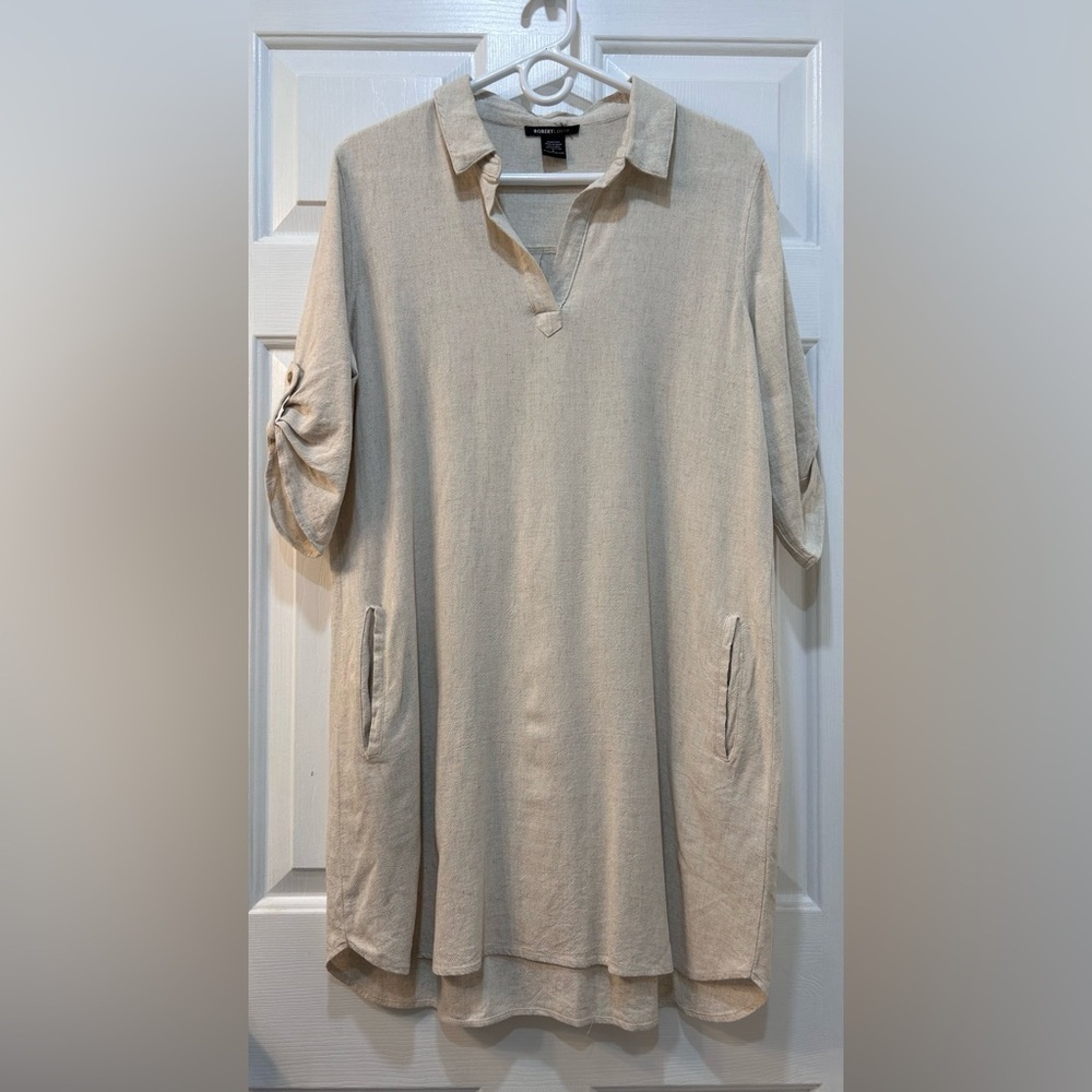 Robert Louis Womens Shift Dress Large Beige Linen Blend Lagenlook Coastal Casual